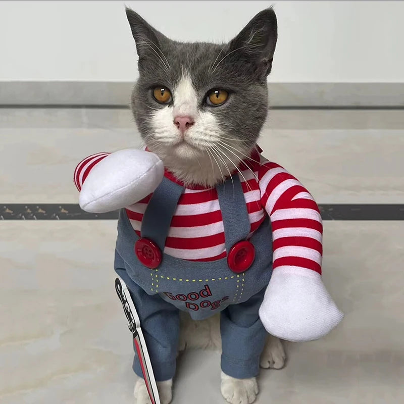 Funny Cat Clothes Halloween Cosplay Costumes For Small Medium Dog Cats Creative Pet Party Kitten Jumpsuits Soft Warm Cat Coat