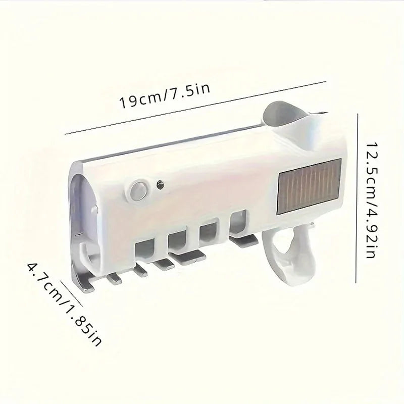 3-in-1 UV Toothbrush Sanitizer Holder | Toothpaste Dispenser | Wall-Mounted No-Drill
