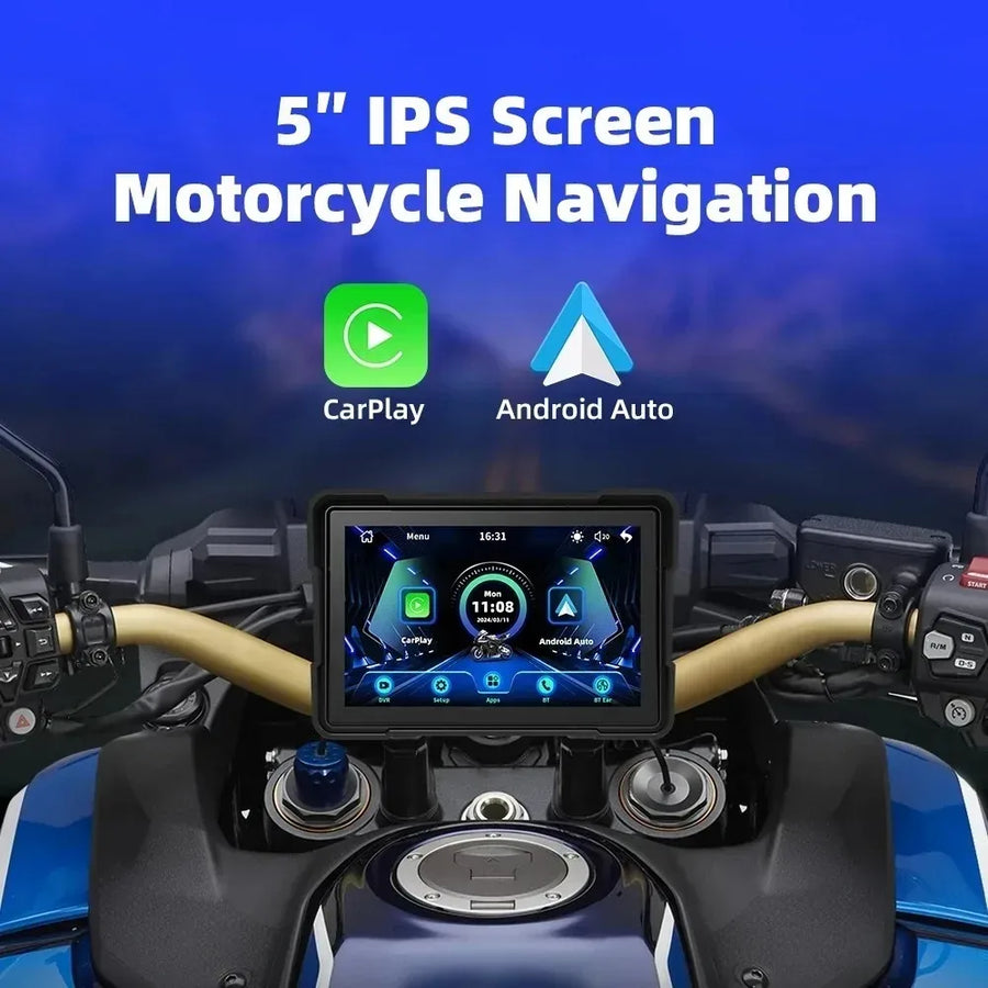 5 Inch Motorcycle Portable GPS Navigation Wireless Carplay Android Auto Display Touch Screen IP67 Waterproof Multimedia Player