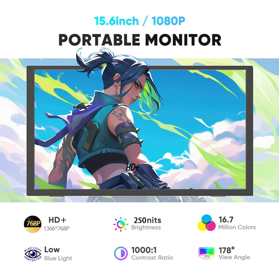 15.6-Inch Portable Monitor | HD 1366x768 | For Laptop, Xbox, PS4/5 & Switch
