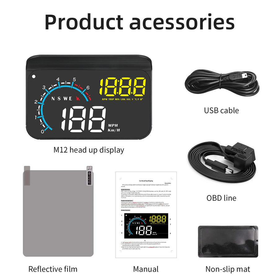 Car Head Up Display OBD + GPS HUD Display Digital GPS Speedometer Water Temp Voltage Fuel Tachometer Speed Alarm Electronic Part