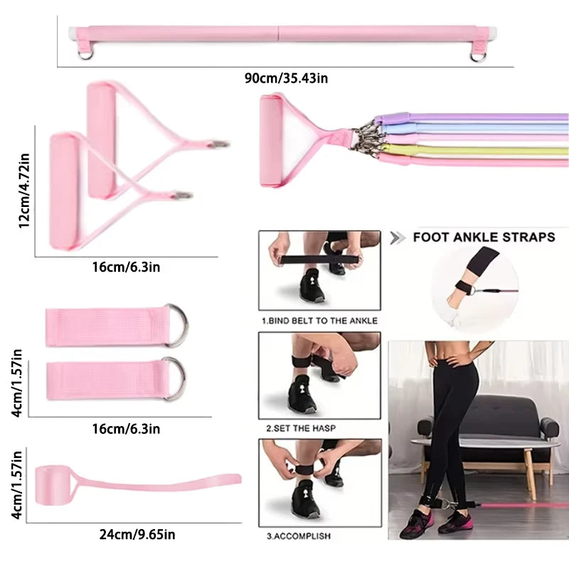 Pilates Resistance Band Kit | Portable Home Gym Set | Full Body Workout