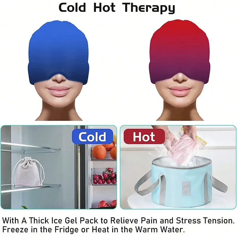 Ice Gel Migraine Relief Hat | Cold Compress Therapy | Headache & Eye Pain Relief Cap