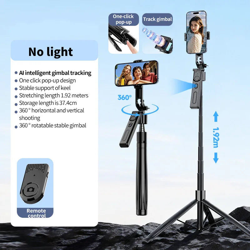 Foldable AI Tracking Gimbal | 360° Auto Rotation Selfie Stick Tripod | For Vlogging