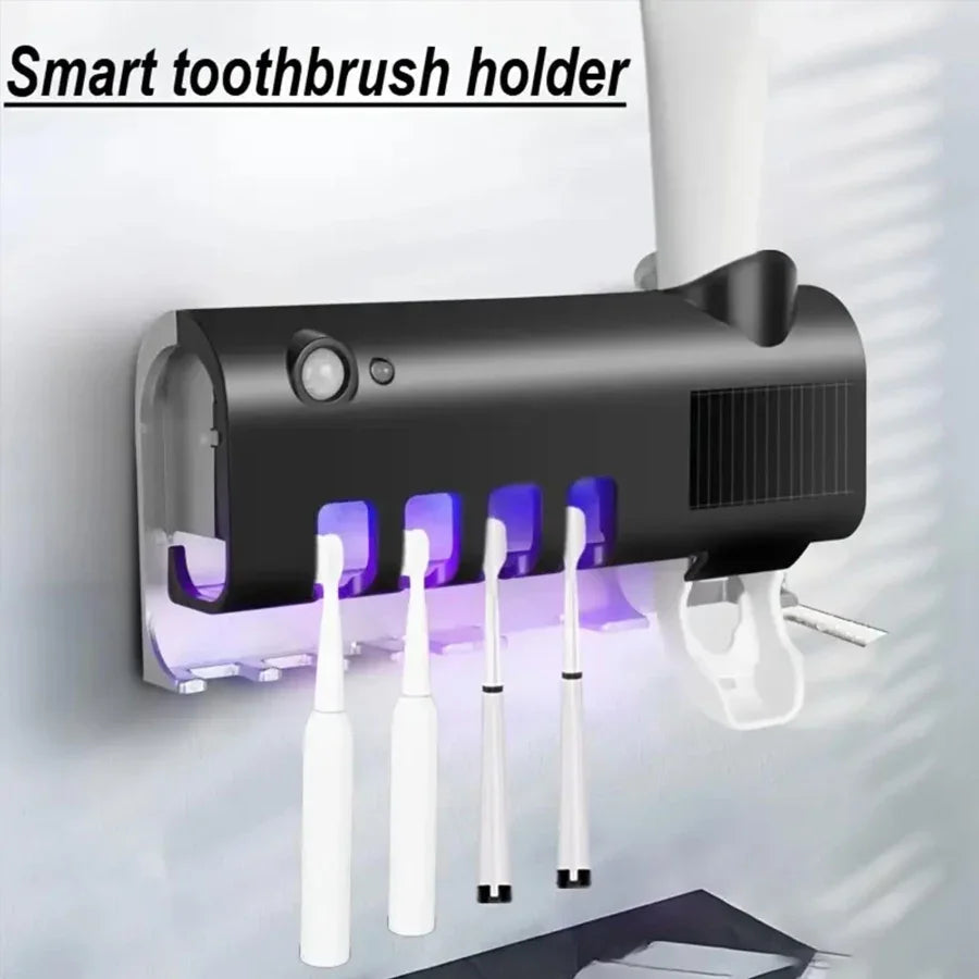 3-in-1 UV Toothbrush Sanitizer Holder | Toothpaste Dispenser | Wall-Mounted No-Drill