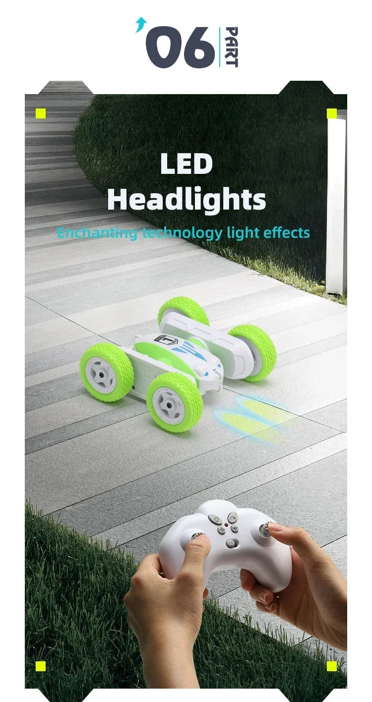 Mini RC Stunt Car GT1 | 2.4GHz Double-Sided | 360° Flip | LED Lights | Kids Gift Toy