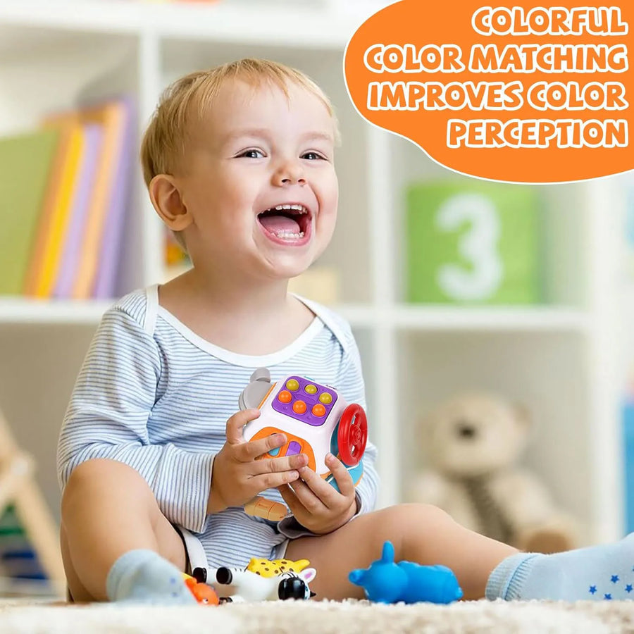 Baby Busy Board Cube Montessori Sensory Toys for Toddler Educational Learning Activities Travel Toy Lock Box Fine Motor Skill