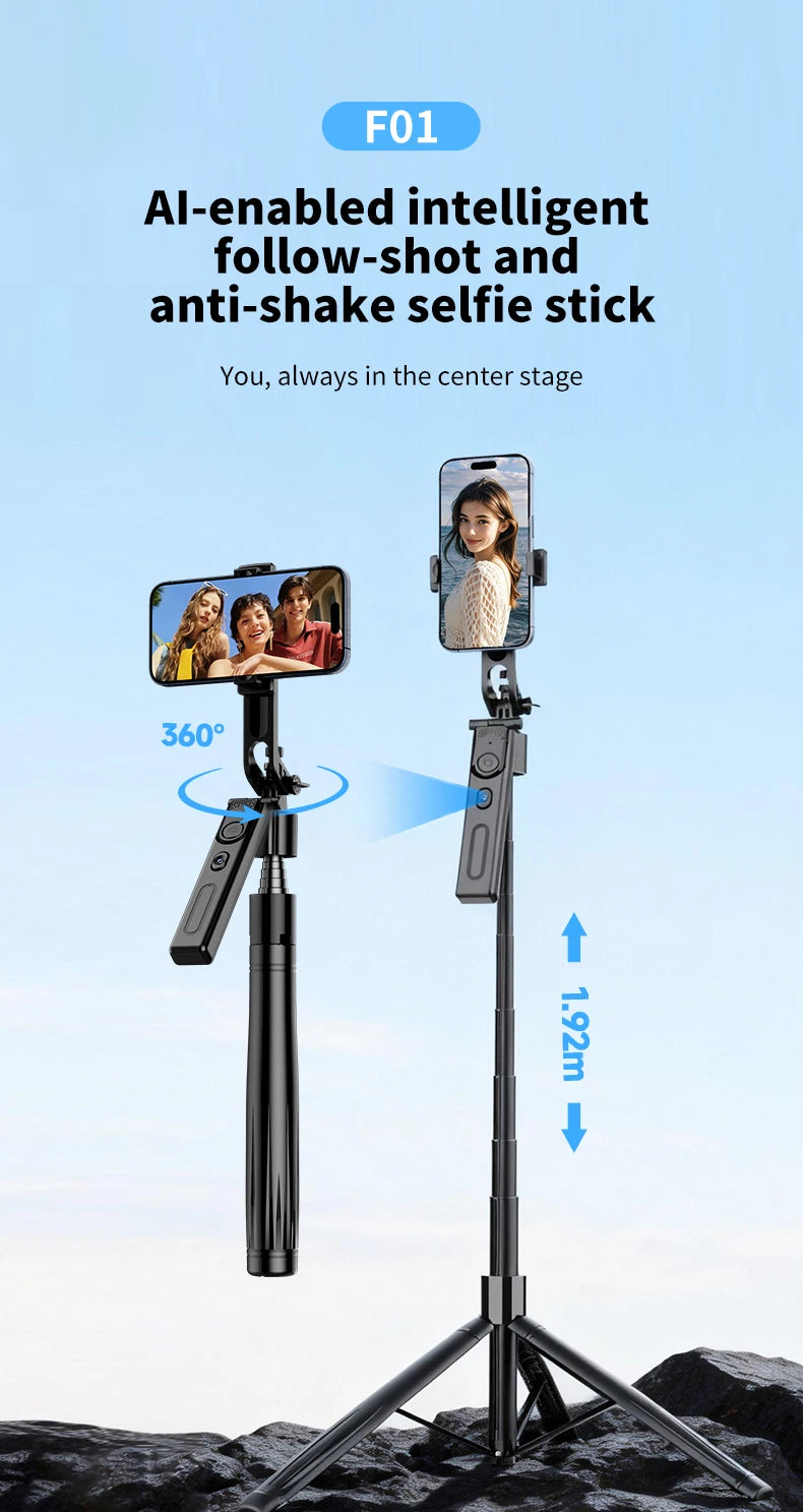 Foldable AI Tracking Gimbal | 360° Auto Rotation Selfie Stick Tripod | For Vlogging