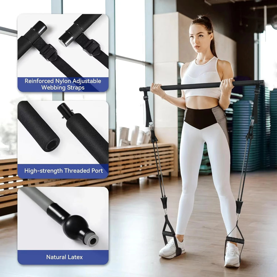 Pilates Resistance Band Kit | Portable Home Gym Set | Full Body Workout