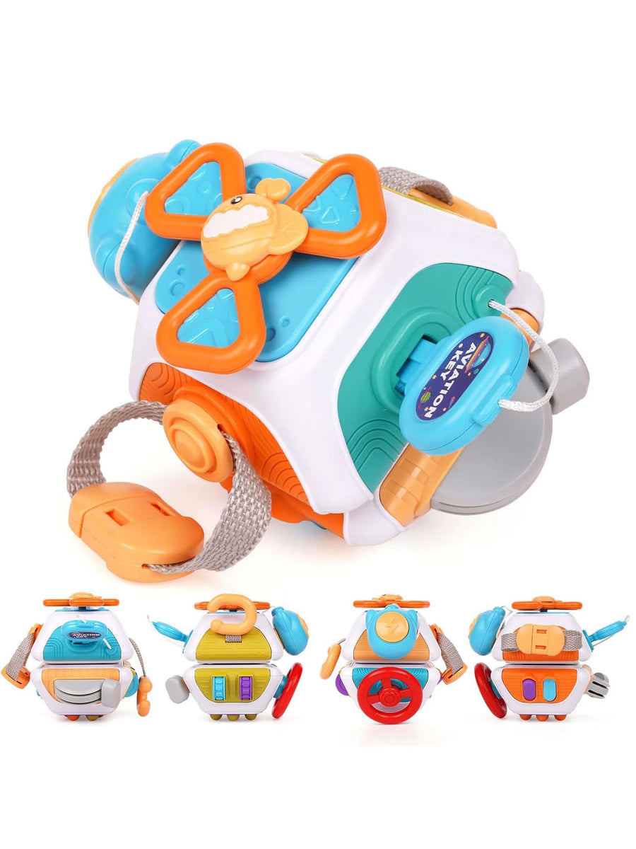 Baby Busy Board Cube Montessori Sensory Toys for Toddler Educational Learning Activities Travel Toy Lock Box Fine Motor Skill