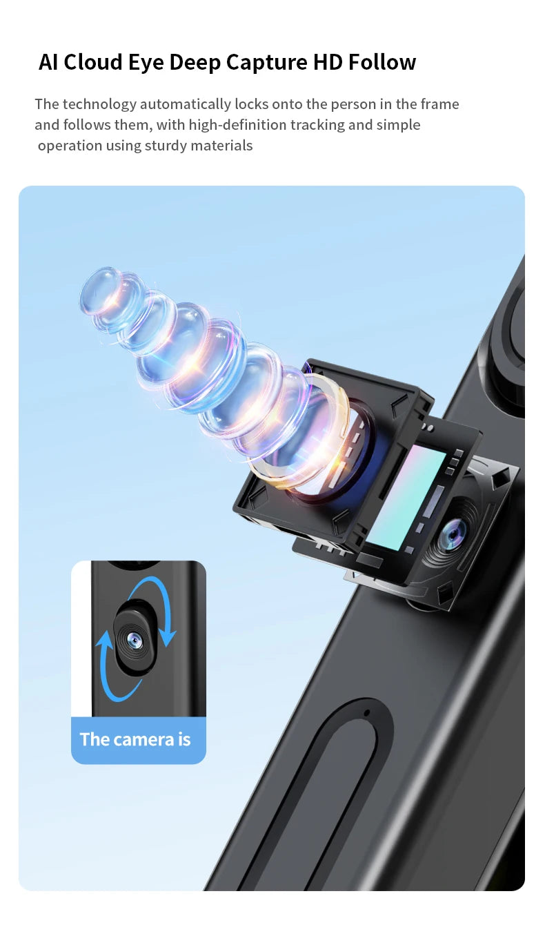 Foldable AI Tracking Gimbal | 360° Auto Rotation Selfie Stick Tripod | For Vlogging