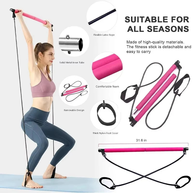 Pilates Resistance Band Kit | Portable Home Gym Set | Full Body Workout