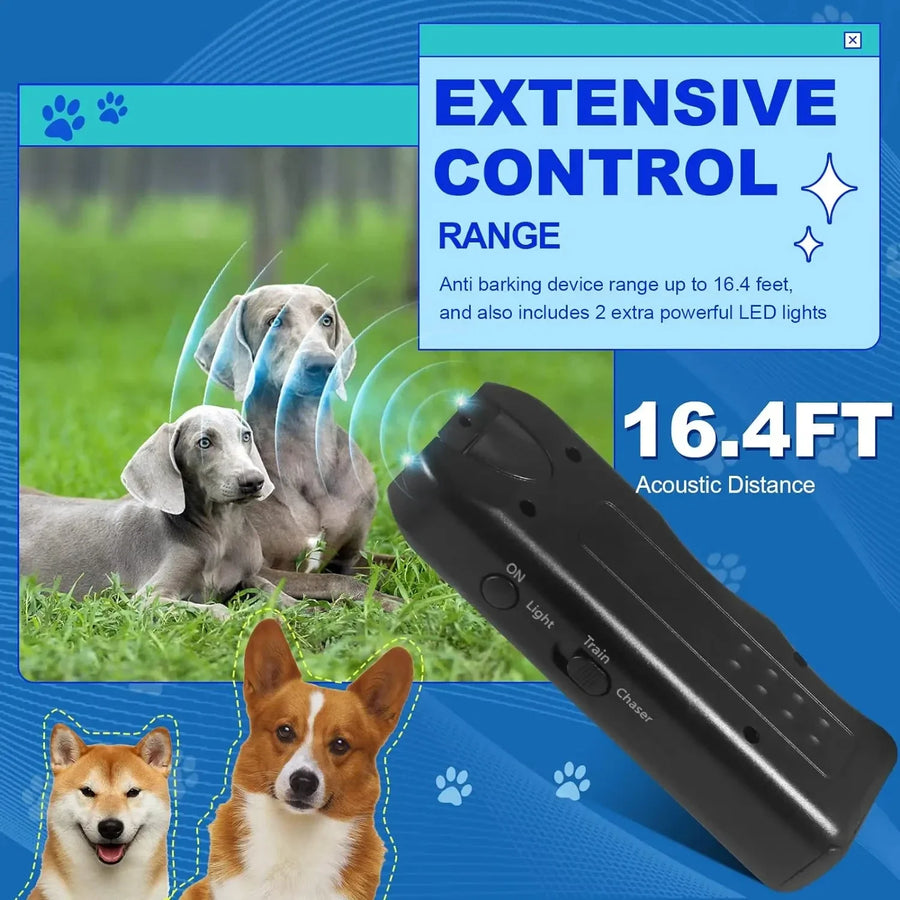 Ultrasonic Dog Repeller | 3-in-1 Anti-Barking Deterrent | Safe Training Device & Flashlight