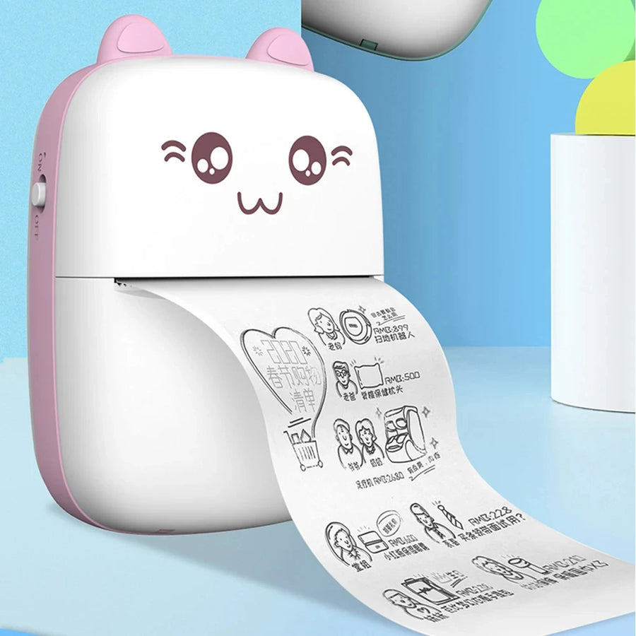 58mm Mini Portable Thermal Printer | Wireless Bluetooth | Photos, Labels & QR Codes | 200DPI | Pink & Blue