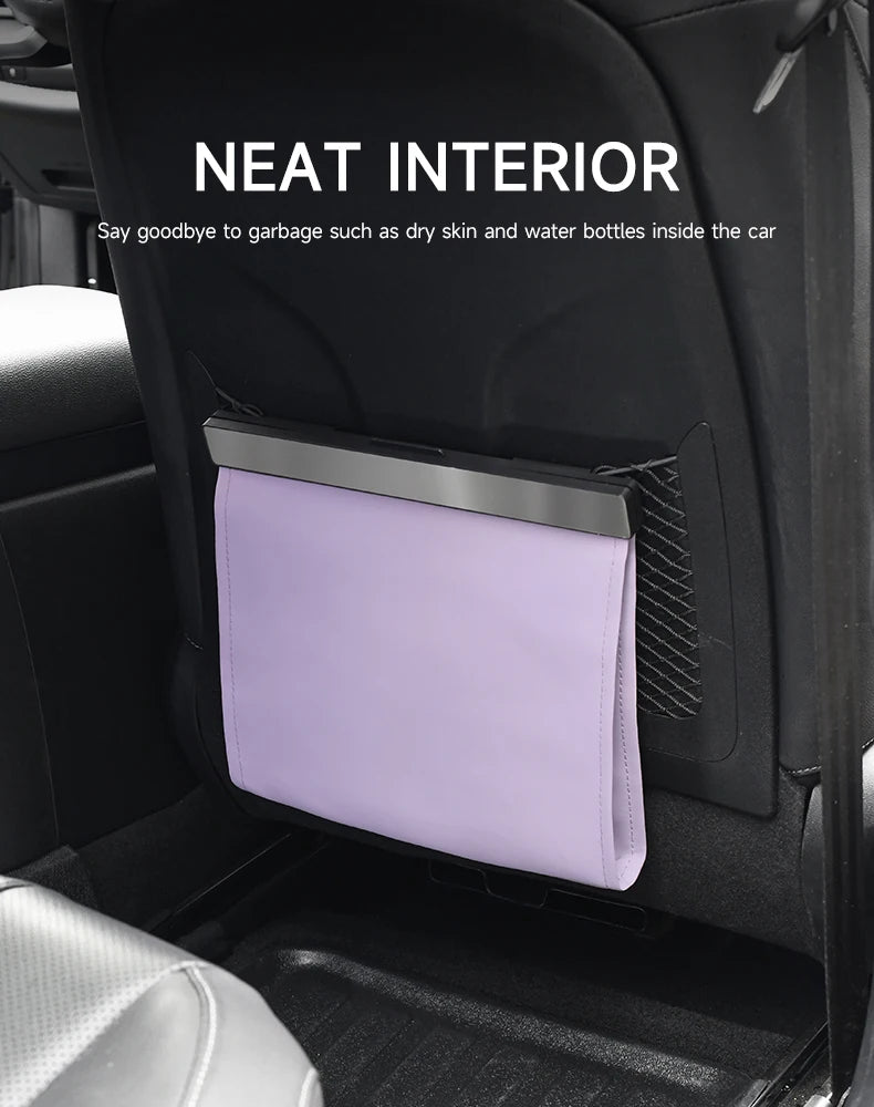 LED Hanging Magnetic Garbage Bag With Light, Waterproof PU Leather Storage Bag for Car Rear Seats, Leak-Proof Car Parts
