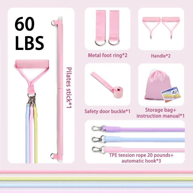 Pilates Resistance Band Kit | Portable Home Gym Set | Full Body Workout