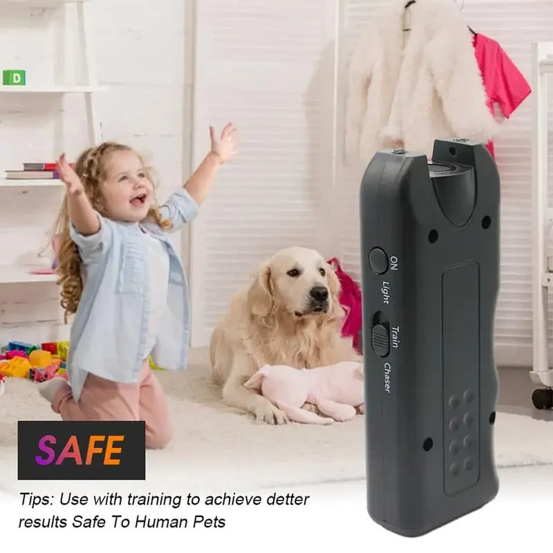 Ultrasonic Dog Repeller | 3-in-1 Anti-Barking Deterrent | Safe Training Device & Flashlight