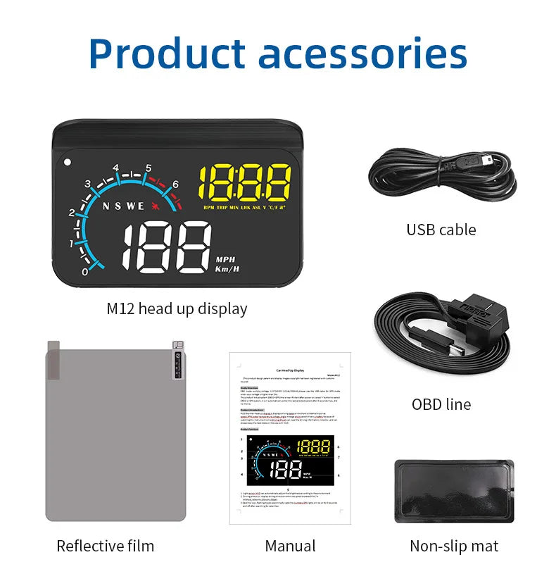 Car Head Up Display OBD + GPS HUD Display Digital GPS Speedometer Water Temp Voltage Fuel Tachometer Speed Alarm Electronic Part