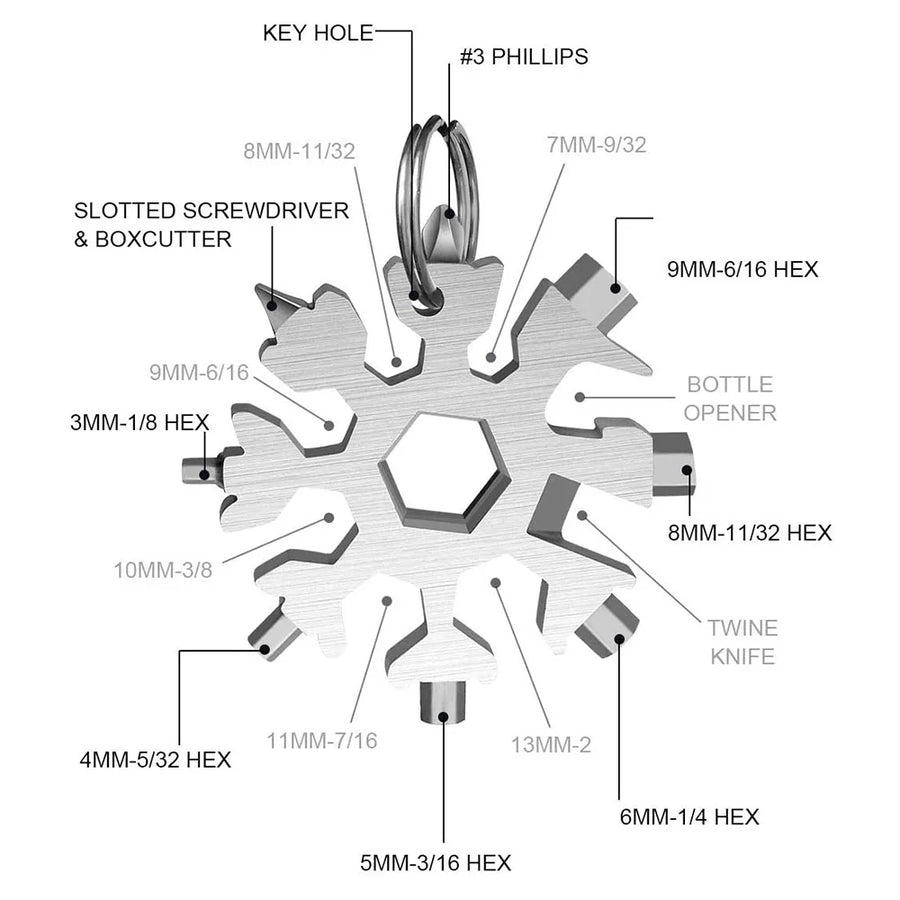 18-in-1 Stainless Steel Multi-Tool | Snowflake Design | Folding Pocket Tool Kit