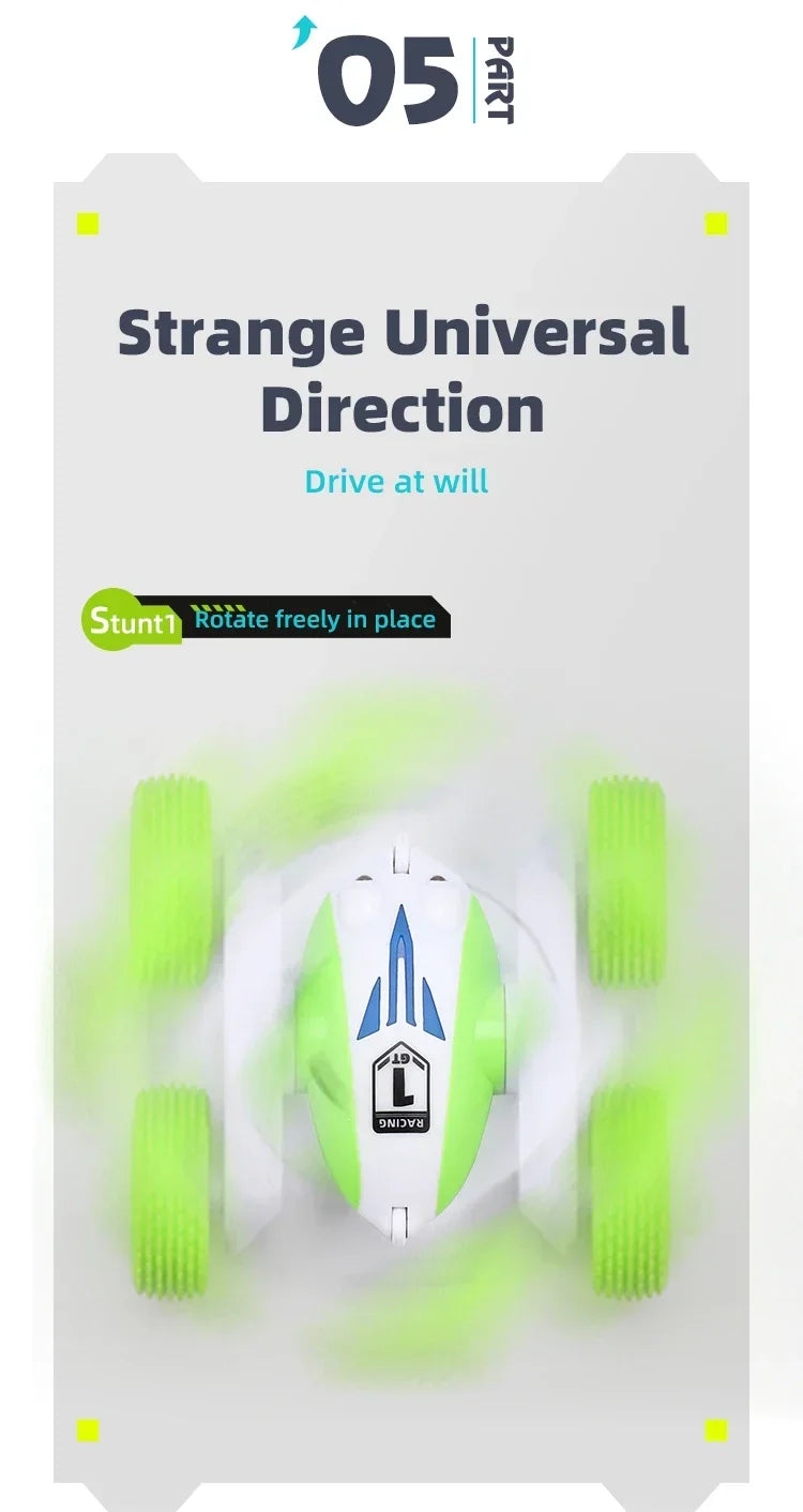 Mini RC Stunt Car GT1 | 2.4GHz Double-Sided | 360° Flip | LED Lights | Kids Gift Toy