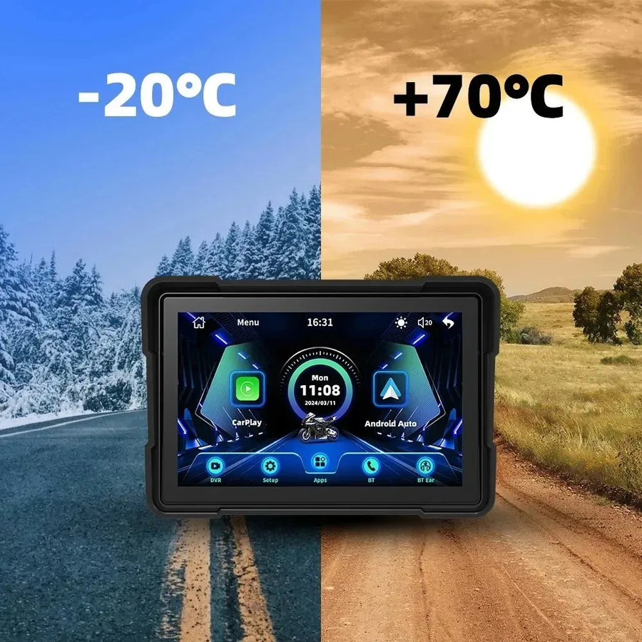 5 Inch Motorcycle Portable GPS Navigation Wireless Carplay Android Auto Display Touch Screen IP67 Waterproof Multimedia Player