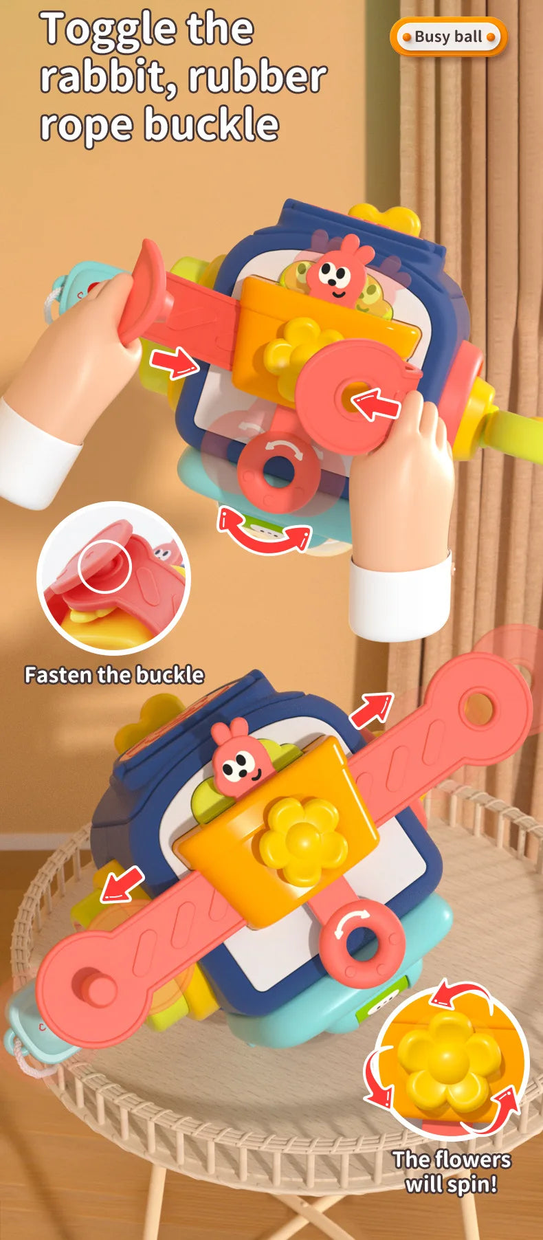 Baby Busy Board Cube Montessori Sensory Toys for Toddler Educational Learning Activities Travel Toy Lock Box Fine Motor Skill