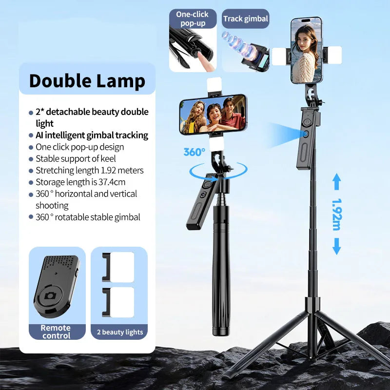 Foldable AI Tracking Gimbal | 360° Auto Rotation Selfie Stick Tripod | For Vlogging