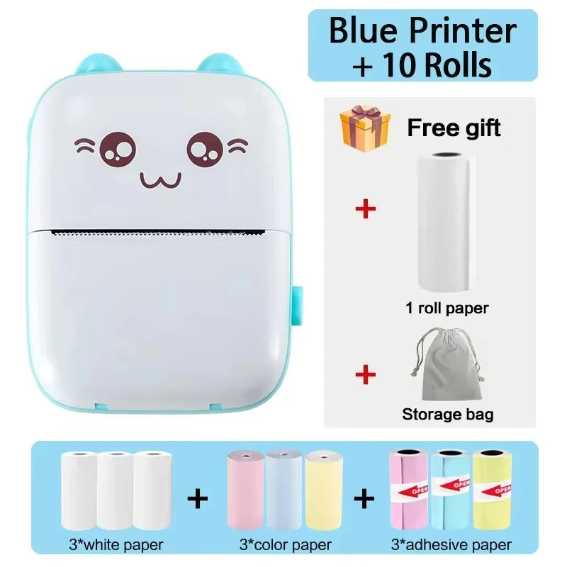 58mm Mini Portable Thermal Printer | Wireless Bluetooth | Photos, Labels & QR Codes | 200DPI | Pink & Blue