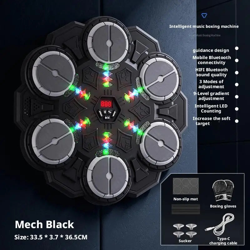 Smart Music Boxing Machine | Wall-Mounted | Bluetooth | LED Lights | 9 Speeds | Kids & Adults