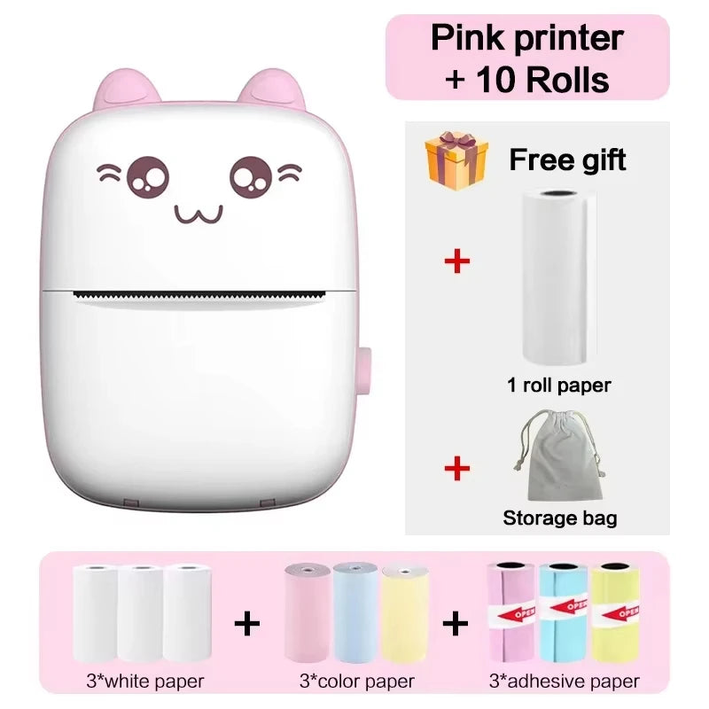 58mm Mini Portable Thermal Printer | Wireless Bluetooth | Photos, Labels & QR Codes | 200DPI | Pink & Blue