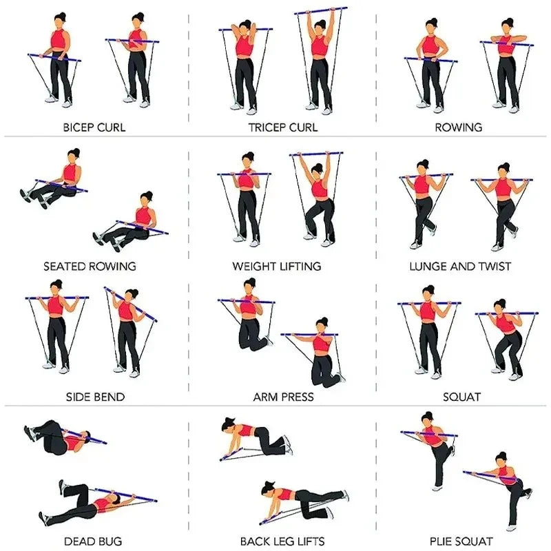 Pilates Resistance Band Kit | Portable Home Gym Set | Full Body Workout