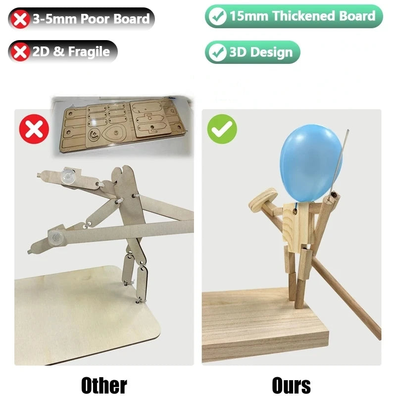 Balloon Bamboo Man Battle Handmade Wooden Fencing Puppets Wooden Bots Battle Game Two-Player Fast-Paced Balloon Battle Game