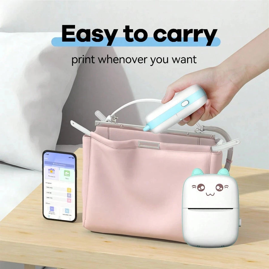 58mm Mini Portable Thermal Printer | Wireless Bluetooth | Photos, Labels & QR Codes | 200DPI | Pink & Blue