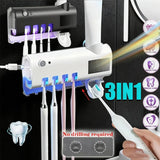 3-in-1 UV Toothbrush Sanitizer Holder | Toothpaste Dispenser | Wall-Mounted No-Drill
