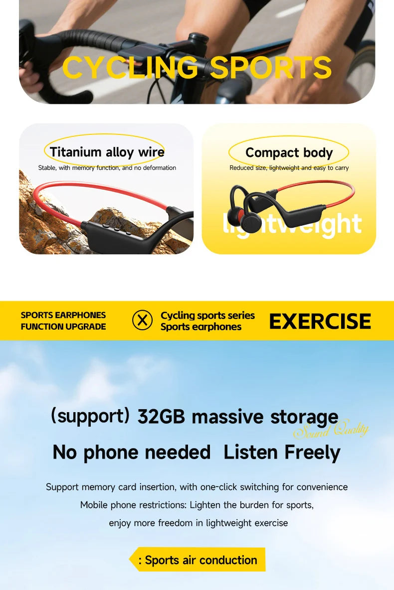 Conduction Headset Bluetooth 5.4 With Mic Waterproof Exercise Fitness Wireless Swimming Sports Headphone New 2026