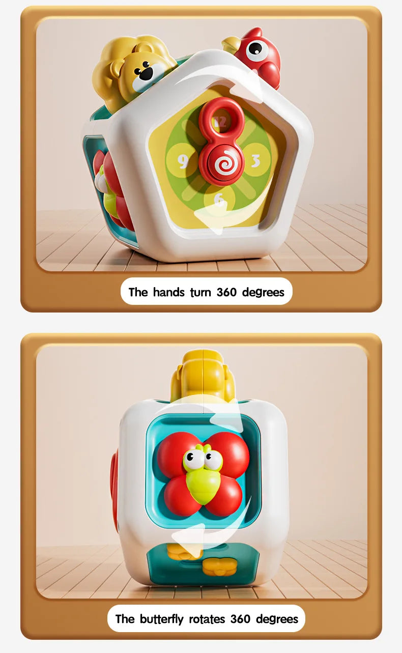 Baby Busy Board Cube Montessori Sensory Toys for Toddler Educational Learning Activities Travel Toy Lock Box Fine Motor Skill