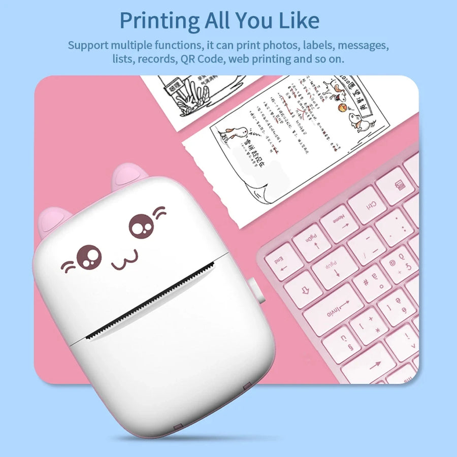 58mm Mini Portable Thermal Printer | Wireless Bluetooth | Photos, Labels & QR Codes | 200DPI | Pink & Blue