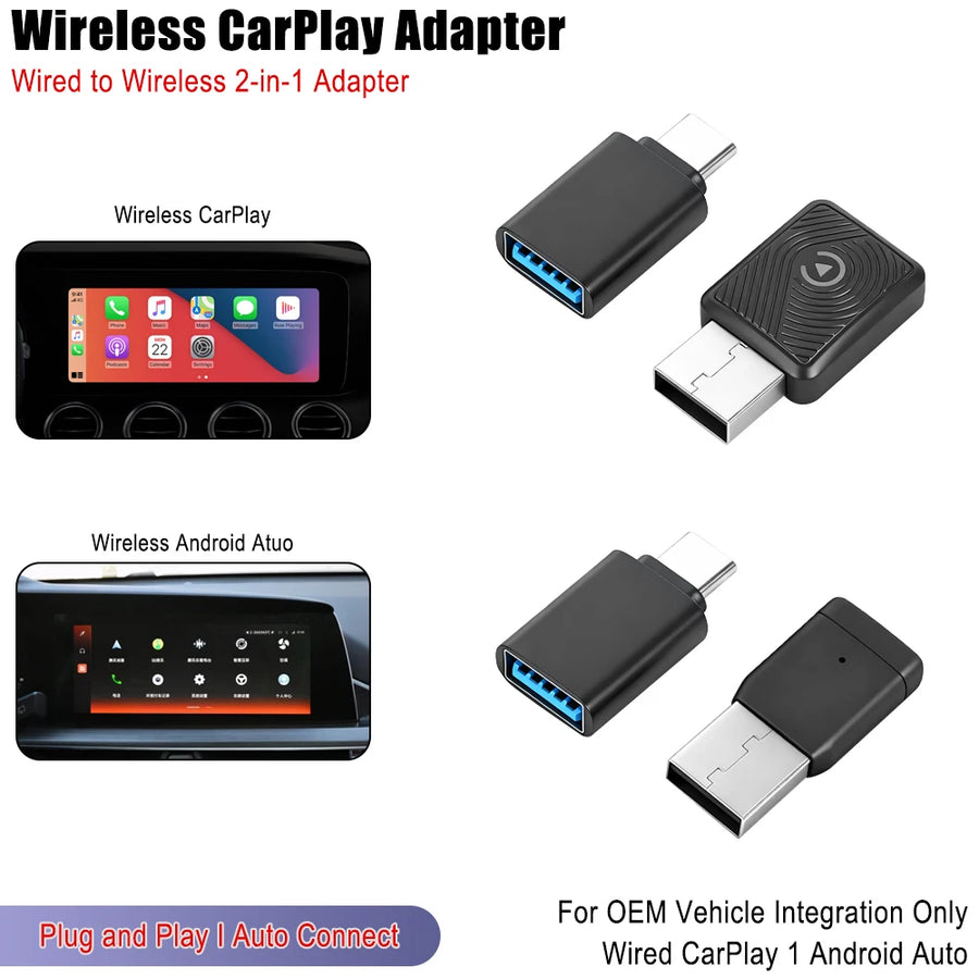 Wireless CarPlay & Android Auto Adapter | 2-in-1 Plug & Play | No App Required