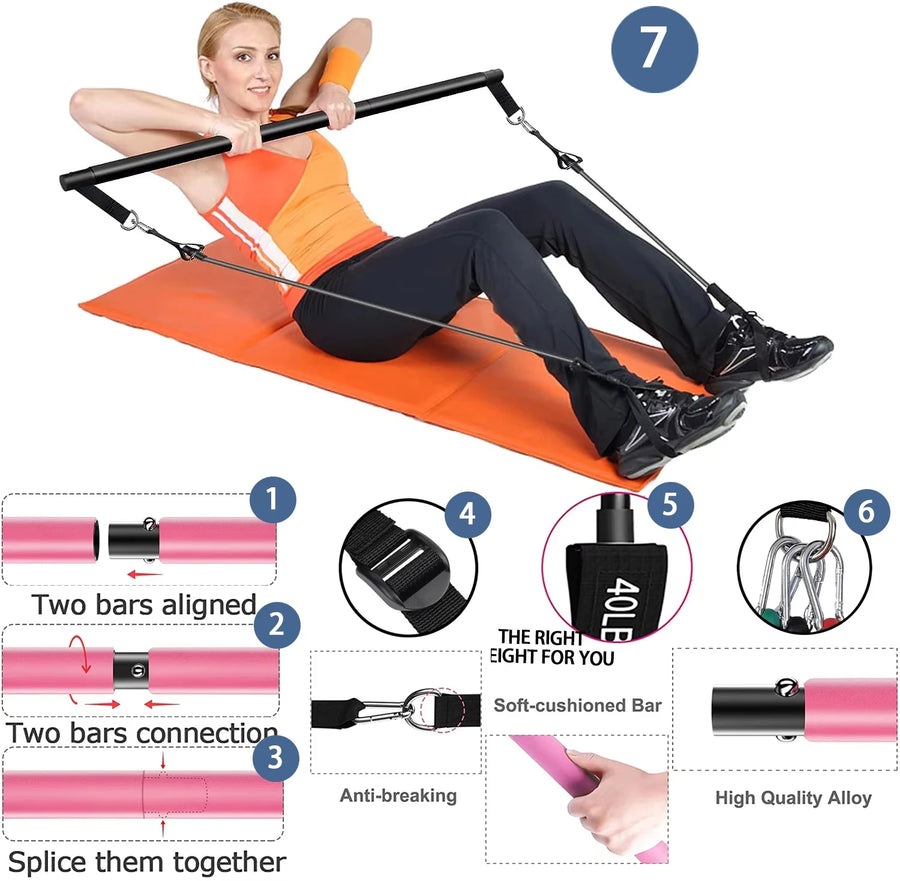 Pilates Resistance Band Kit | Portable Home Gym Set | Full Body Workout