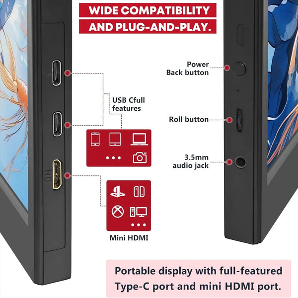 15.6-Inch Portable Monitor | HD 1366x768 | For Laptop, Xbox, PS4/5 & Switch