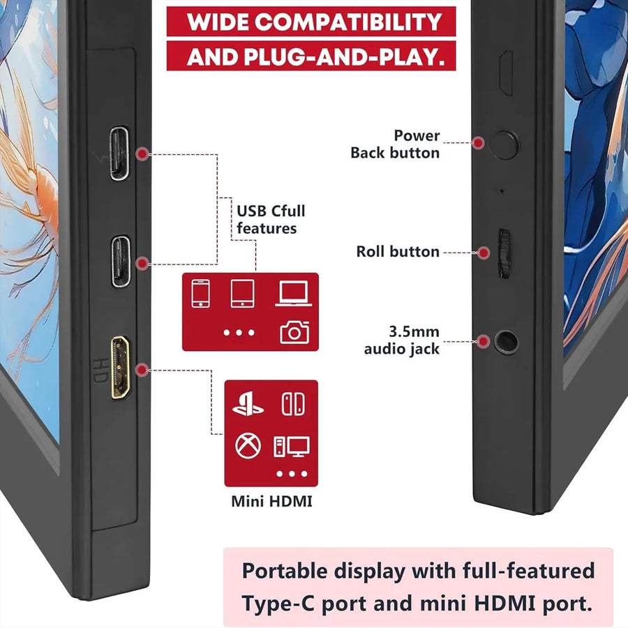 15.6-Inch Portable Monitor | HD 1366x768 | For Laptop, Xbox, PS4/5 & Switch