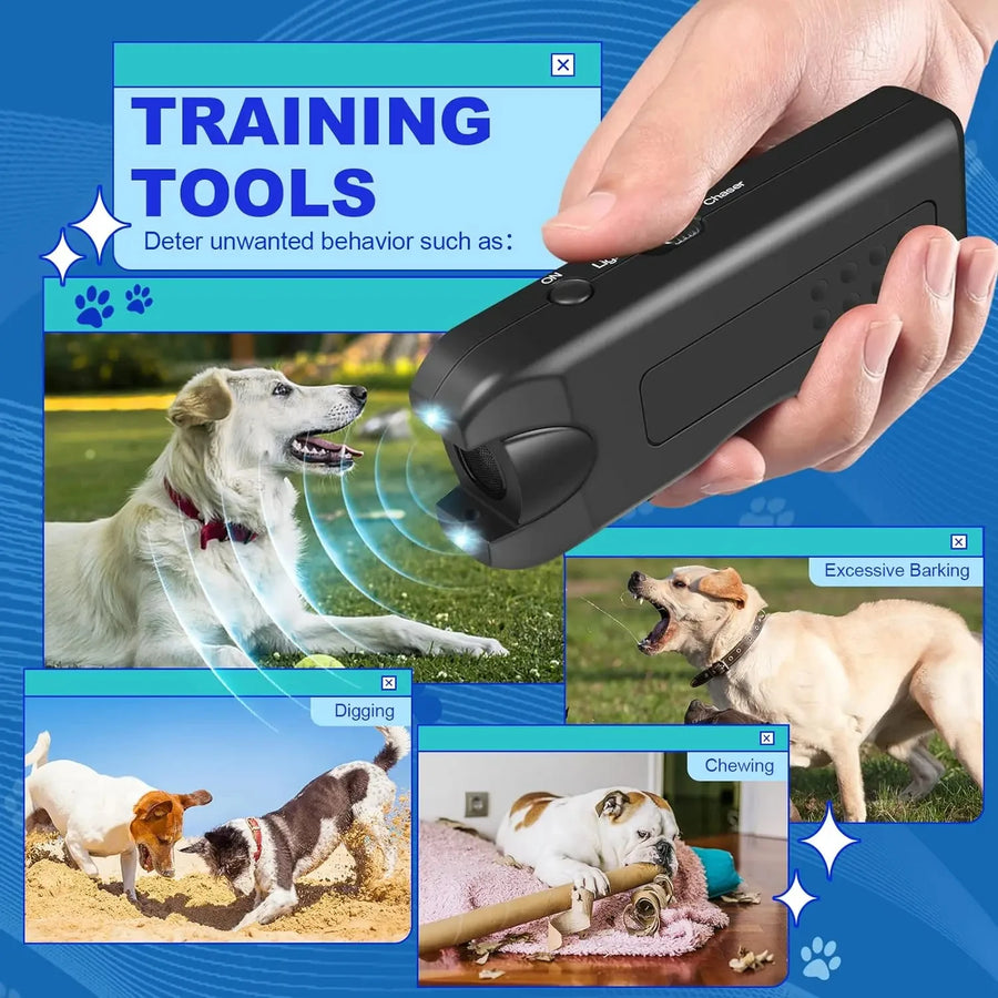 Ultrasonic Dog Repeller | 3-in-1 Anti-Barking Deterrent | Safe Training Device & Flashlight