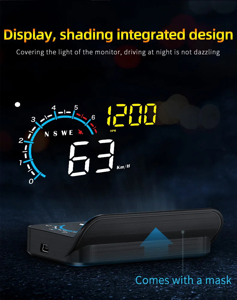 Car Head Up Display OBD + GPS HUD Display Digital GPS Speedometer Water Temp Voltage Fuel Tachometer Speed Alarm Electronic Part