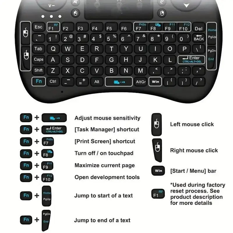 Mini Wireless Keyboard | 2.4G & Bluetooth with Touchpad | For Smart TV, Laptop & Projector