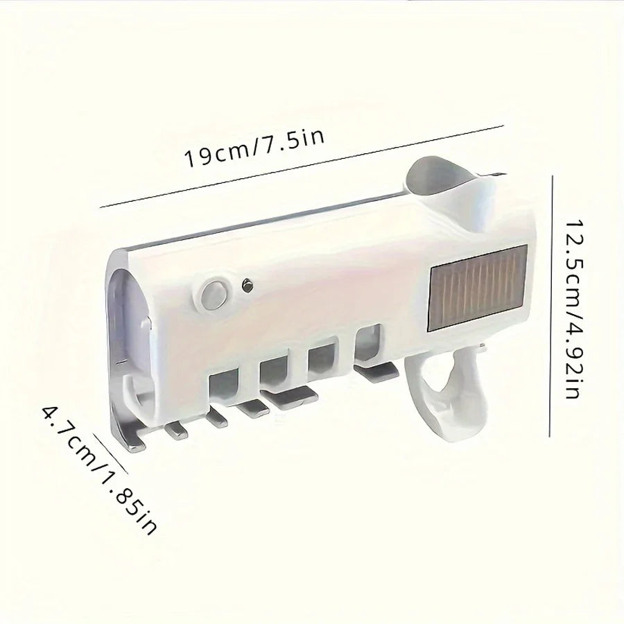 3-in-1 UV Toothbrush Sanitizer Holder | Toothpaste Dispenser | Wall-Mounted No-Drill