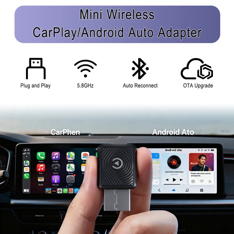 Wireless CarPlay & Android Auto Adapter | 2-in-1 Plug & Play | No App Required