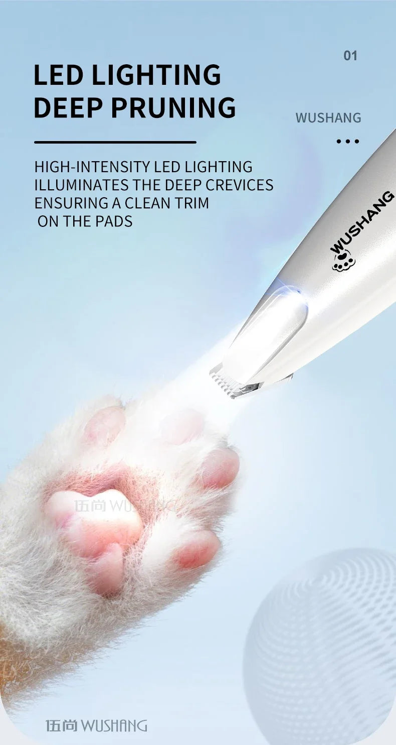 Pet Electric Grooming Trimmer | LED Light | Waterproof | Low Noise | Face, Paw, Ear & Hip | Dogs & Cats