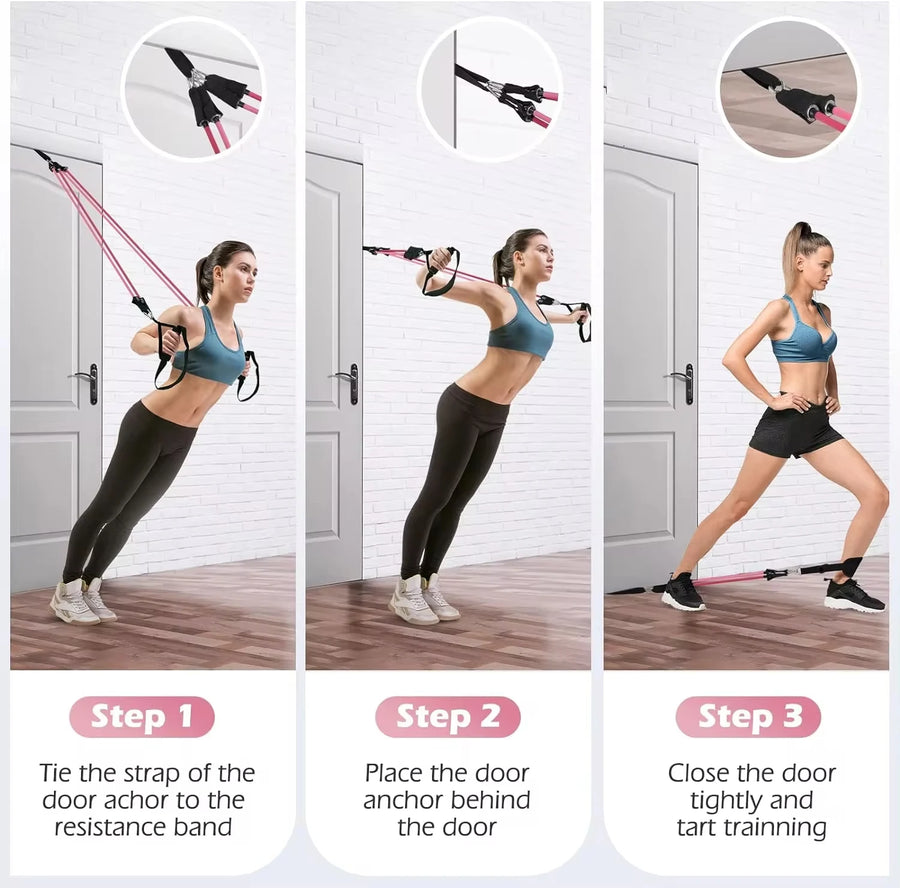 Pilates Resistance Band Kit | Portable Home Gym Set | Full Body Workout