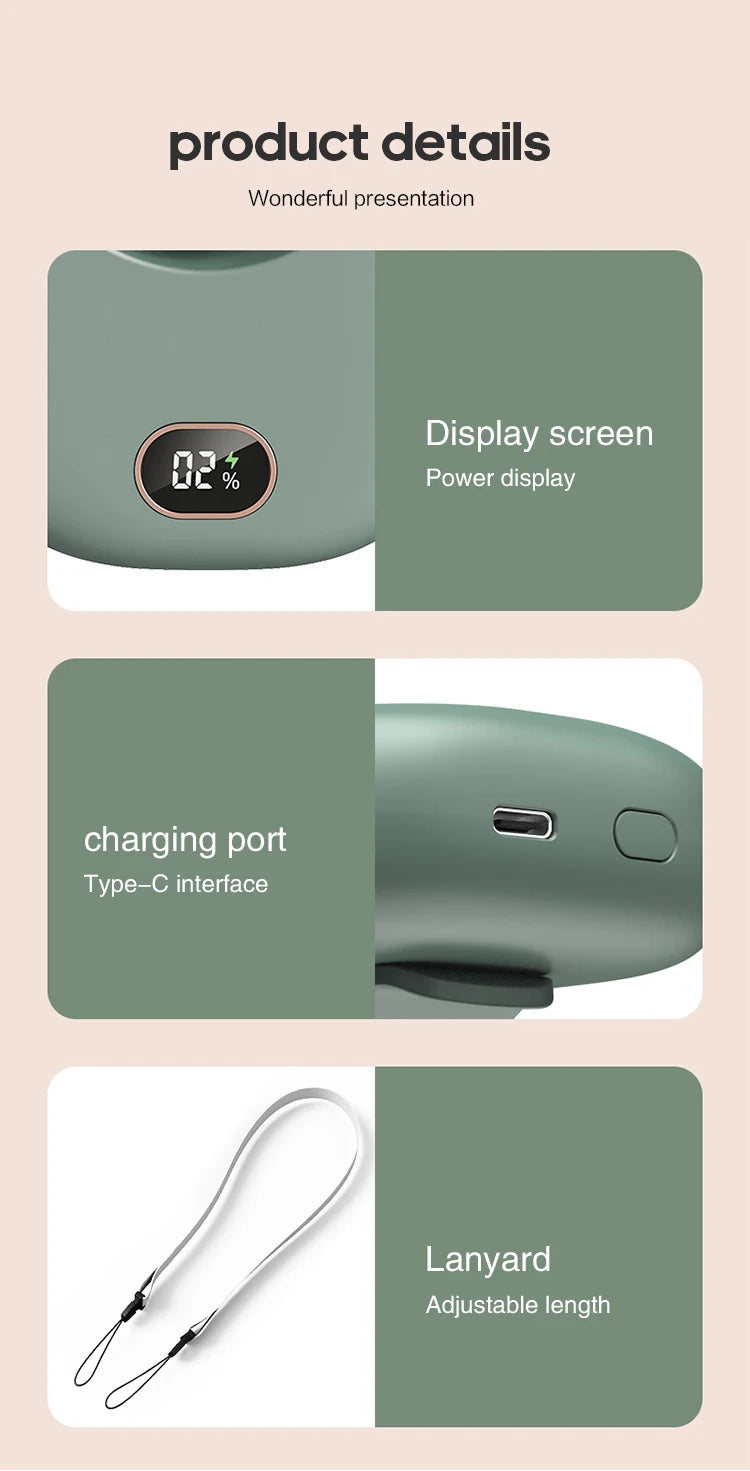Bladeless Neck Fan | 1800mAh | 3 Speed Settings | USB Rechargeable | Hands-Free Cooling