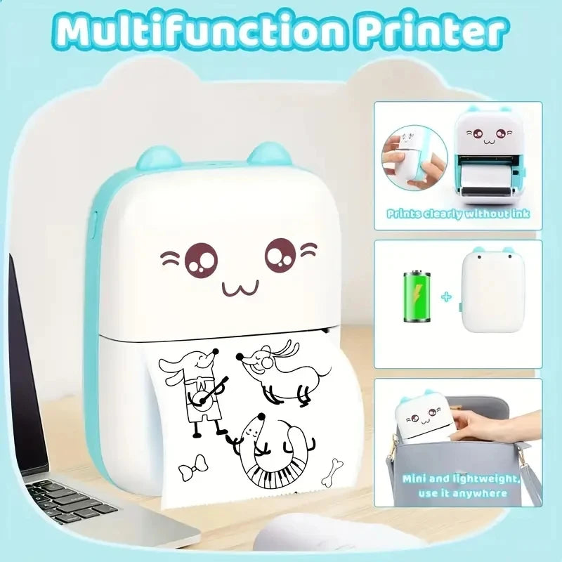 58mm Mini Portable Thermal Printer | Wireless Bluetooth | Photos, Labels & QR Codes | 200DPI | Pink & Blue